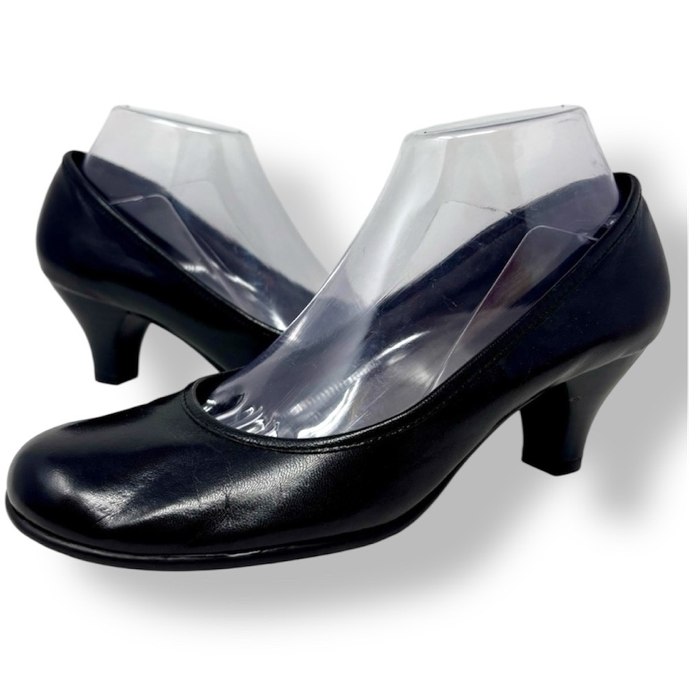 Aerosoles Women's 8.5 Black Leather Round Toe Heels Pumps Career Business Casual